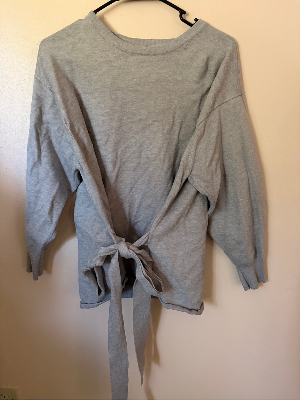 Light Gray Tie-Front Knit Sweater